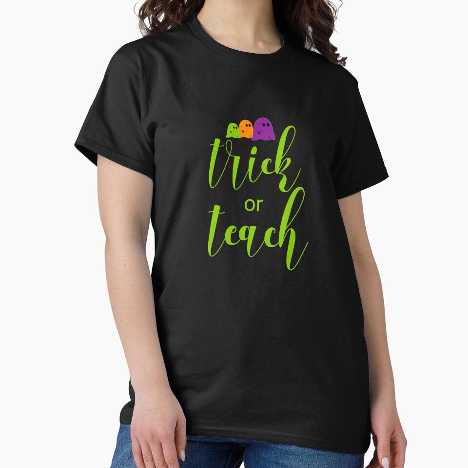 Teacher Halloween Cute Trick Or Teach Green With Cute Ghosts by Sapphire Star