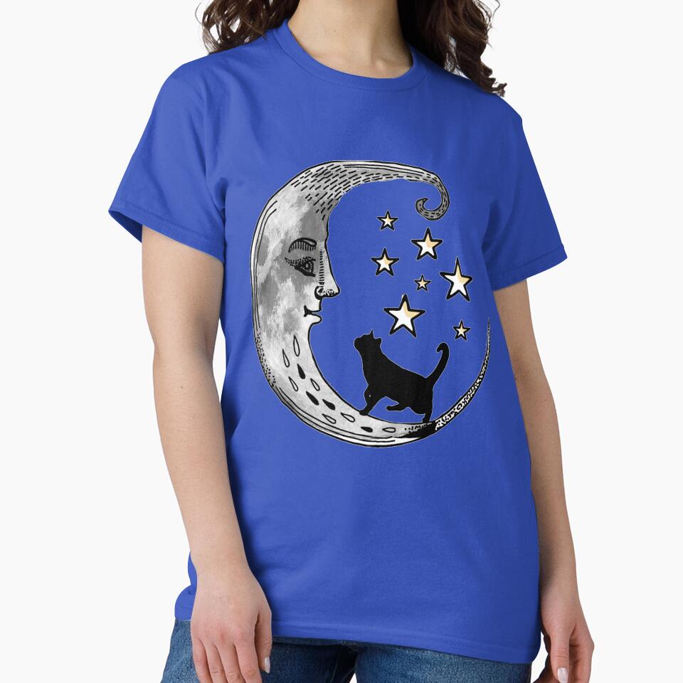 Moon with Cat and Stars Design by spinningvisions