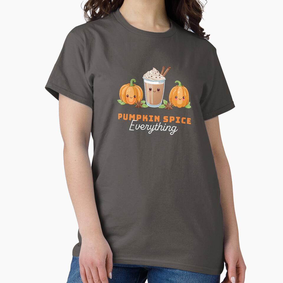 Kawaii Pumpkin Spice Everything | Cute Autumn Coffee with Pumpkins Typography Design by GrybDesigns
