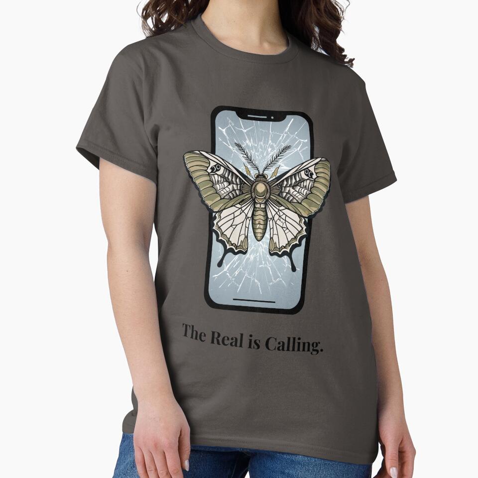 The Real is Calling Gothic Moth Emerging from Cracked Screen Dark Academia by Inkwood Studio Designs