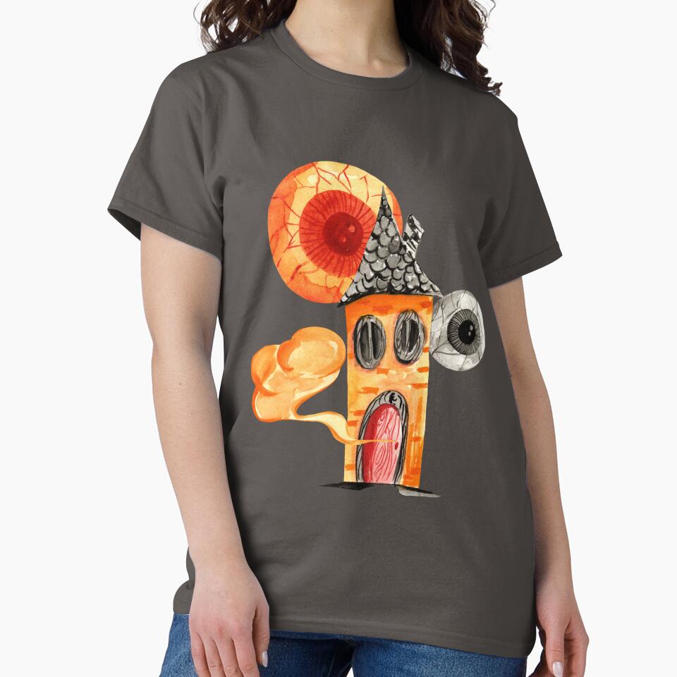 Spooky eye sneaking behind haunted house halloween art by pinkyfish1010