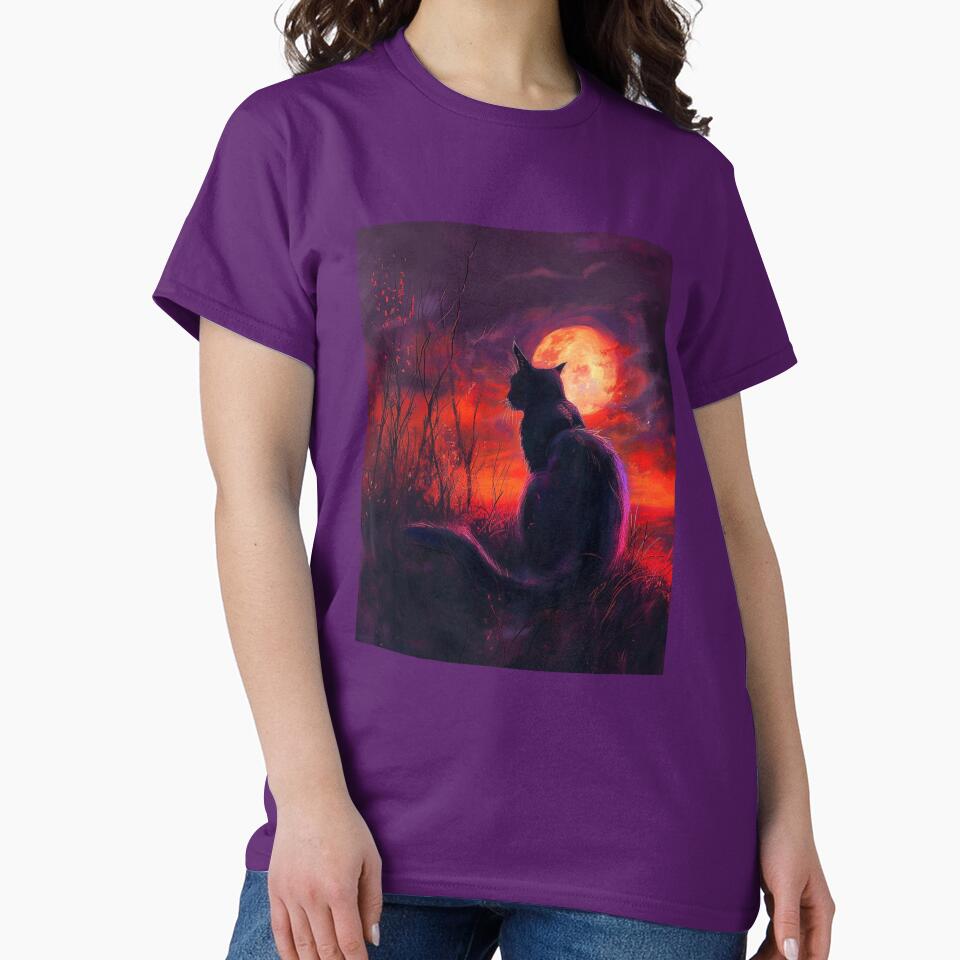 Black Cat Full Moon in Red Orange Purple by InspiredbyOllie