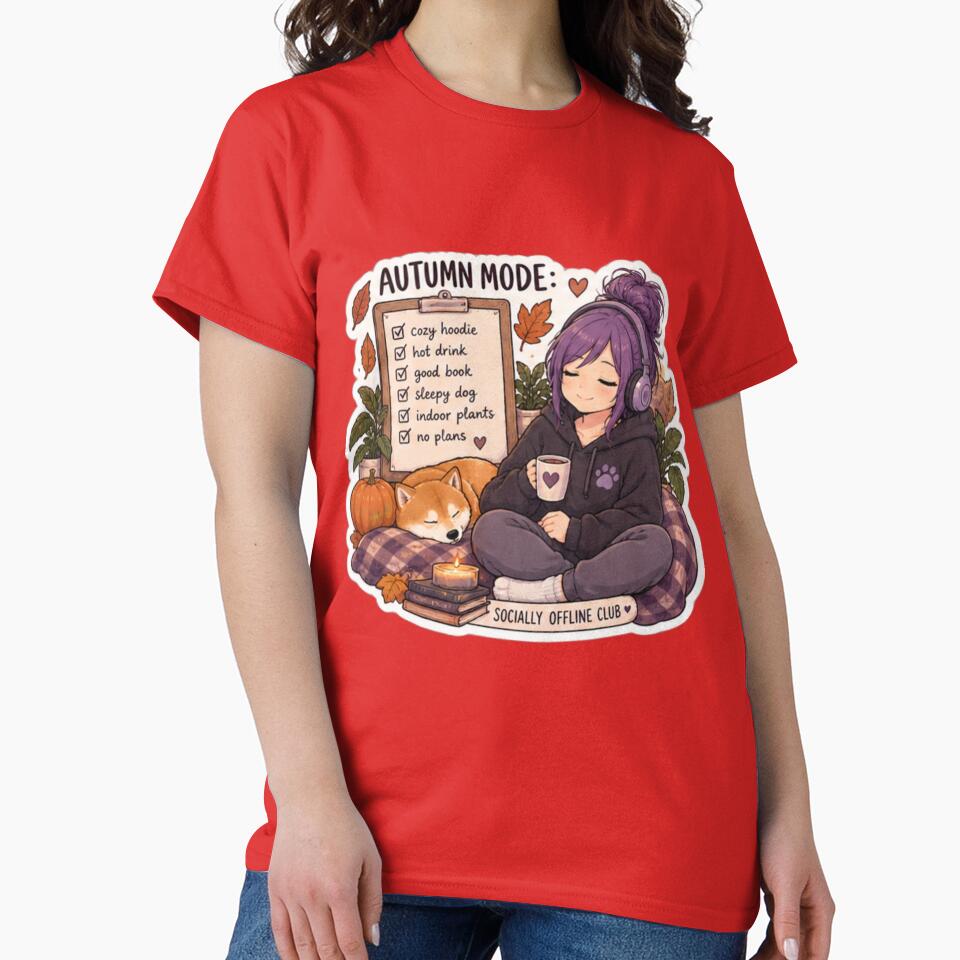 Autumn Mode Checklist Anime Girl Design | Socially Offline Club Cozy Hoodie Shiba Inu by DailyStruggleCo