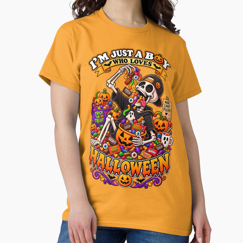 ⭐ CRYPT OR TREAT COLLECTION - SKELETON ATTEMPTING TO EAT HALLOWEEN CANDY - BOY by WheelieGdArt