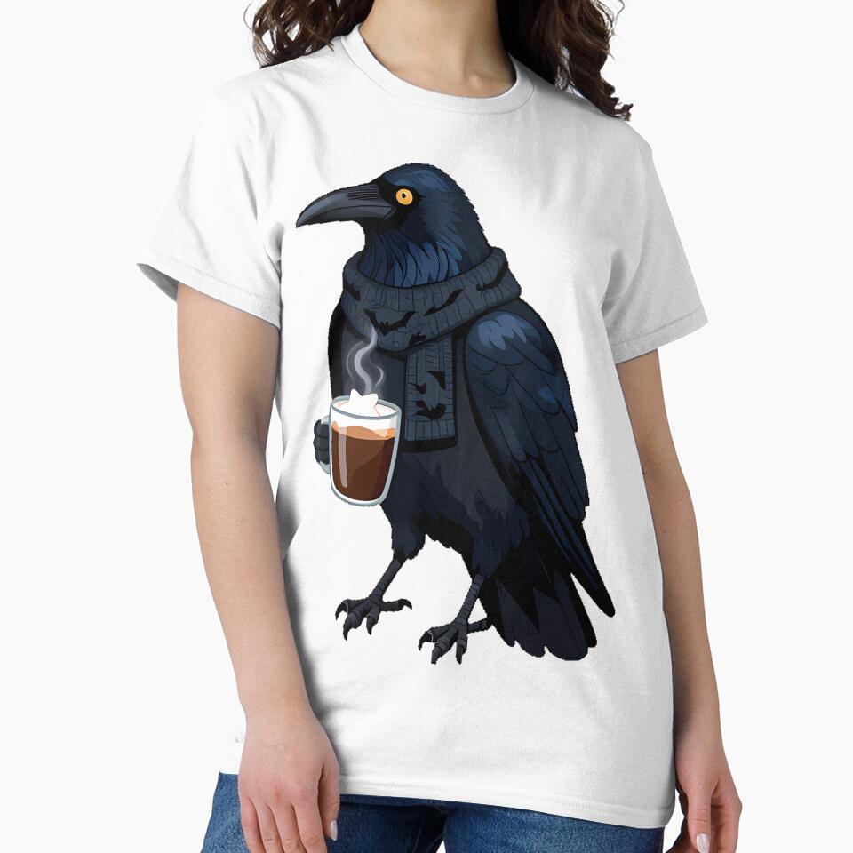 Gothic Cozy Raven with Cocoa and Scarf by IllumeInk