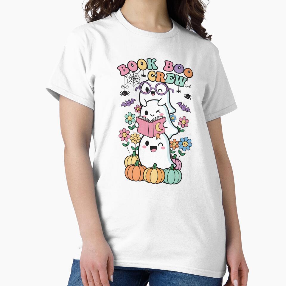 Book Boo Crew for Woman | Cute Ghost Reading Halloween Design | Spooky Pastel Art by hn79