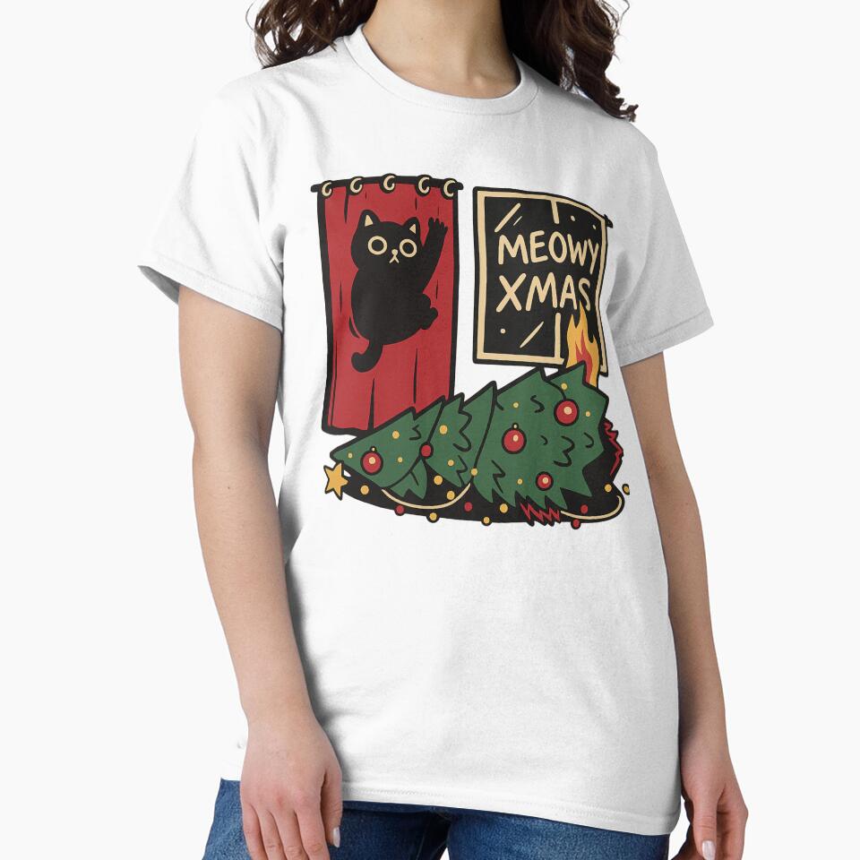 Meowy Xmas Funny Black Cat Knocked Over Christmas Tree Chaos by haitrieuic96