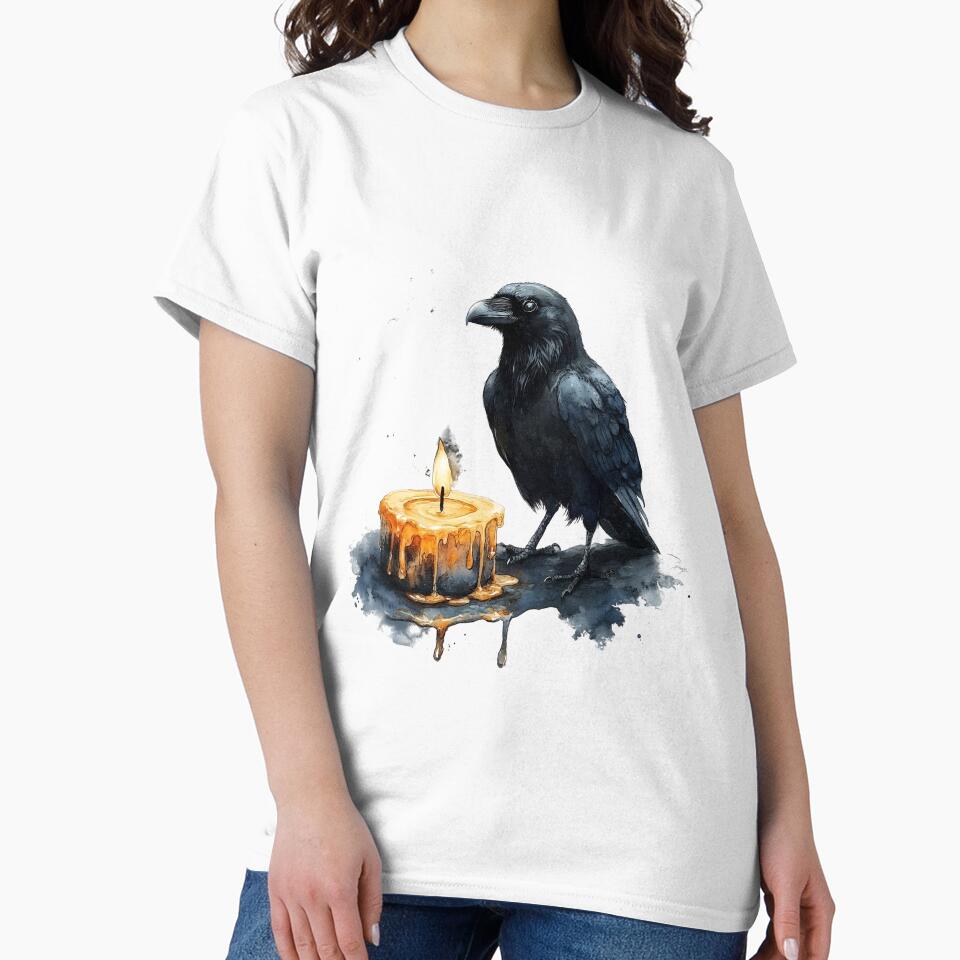 Gothic Raven and Candlelight Watercolor Illustration by HUTEND