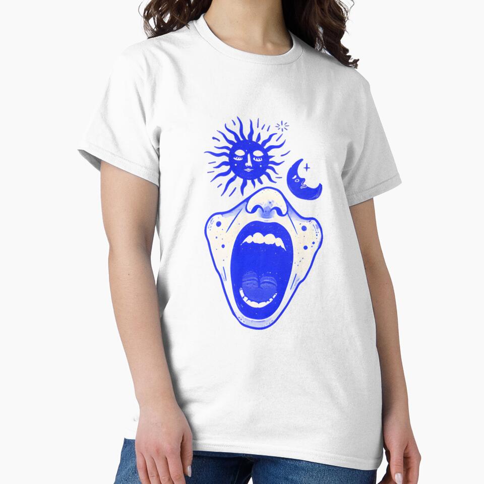 Yawning mouth with celestial moon and sun by Newrealis