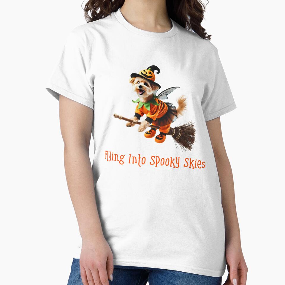 Flying Into Spooky Skies – Cute Dog in Pumpkin Costume by Kabonah5