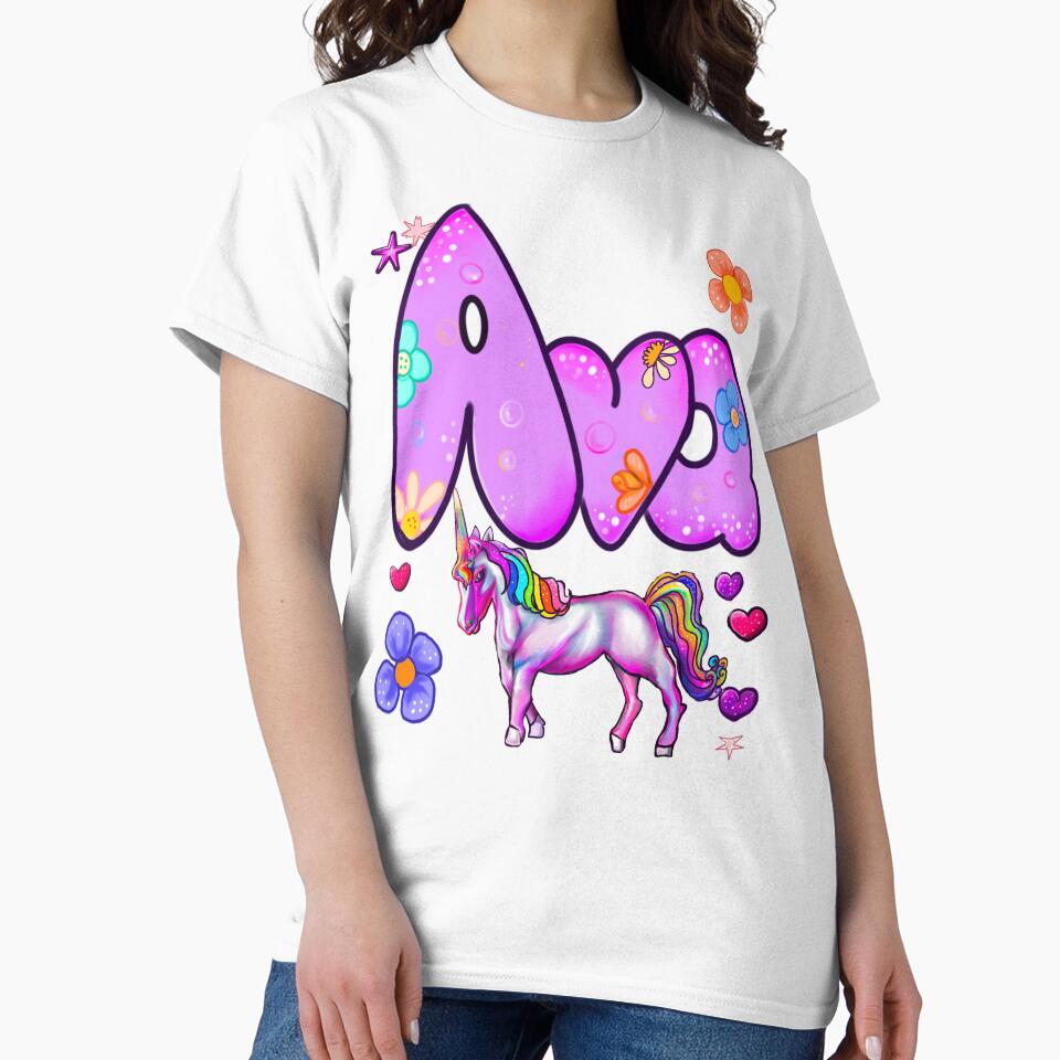 Ava Name Design – Aesthetic Purple Floral with Cute Unicorn Illustration by Artonmytee