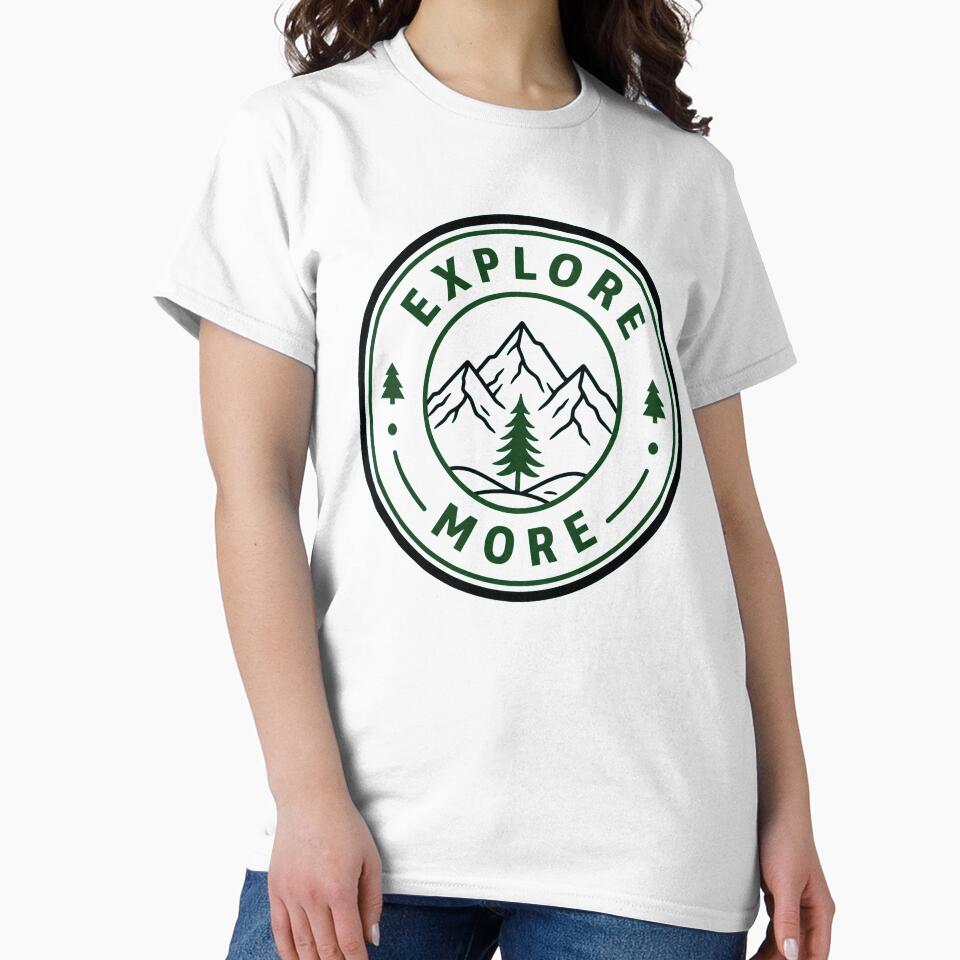 EXPLORE MORE Outdoor Adventure Badge | Minimalist Mountain Tree Design by Ahmed Nedji