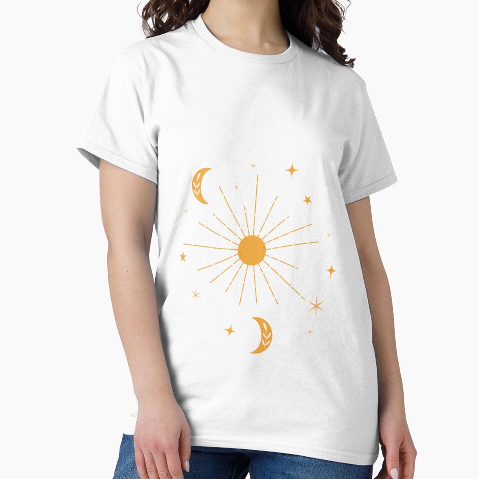 Abstract boho  orange sun and moon hippie pattern with stars by Yasminepatterns