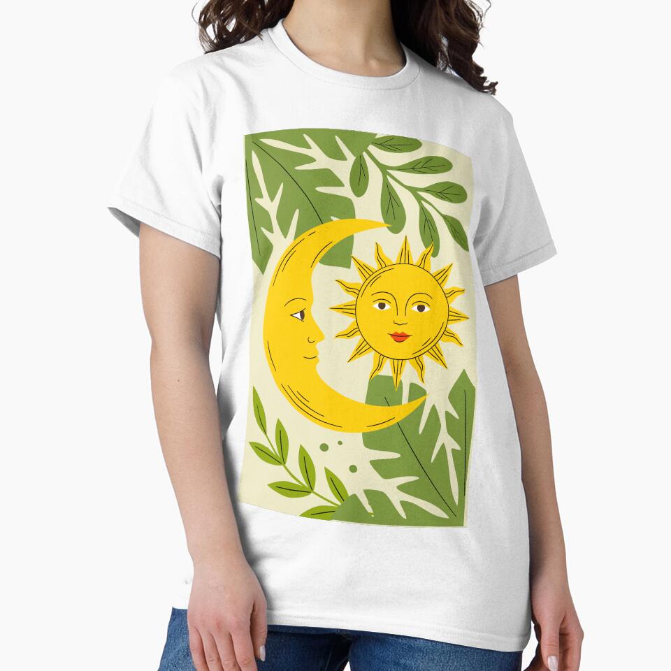 Celestial Harmony: Boho Sun and Moon with Tropical Leaves by AllaMashycheva