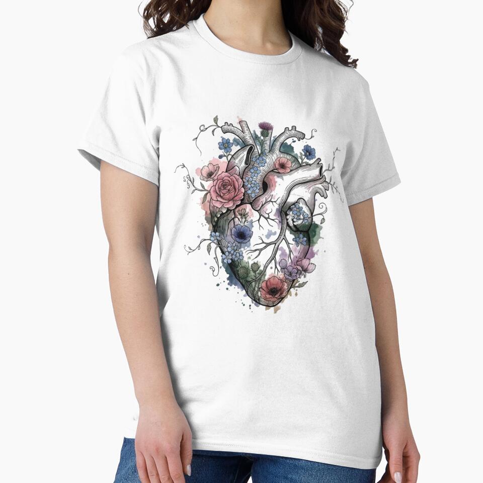 Botanical Anatomical Heart Graphic - Floral Wildflowers Watercolor Art by YourWearPulse