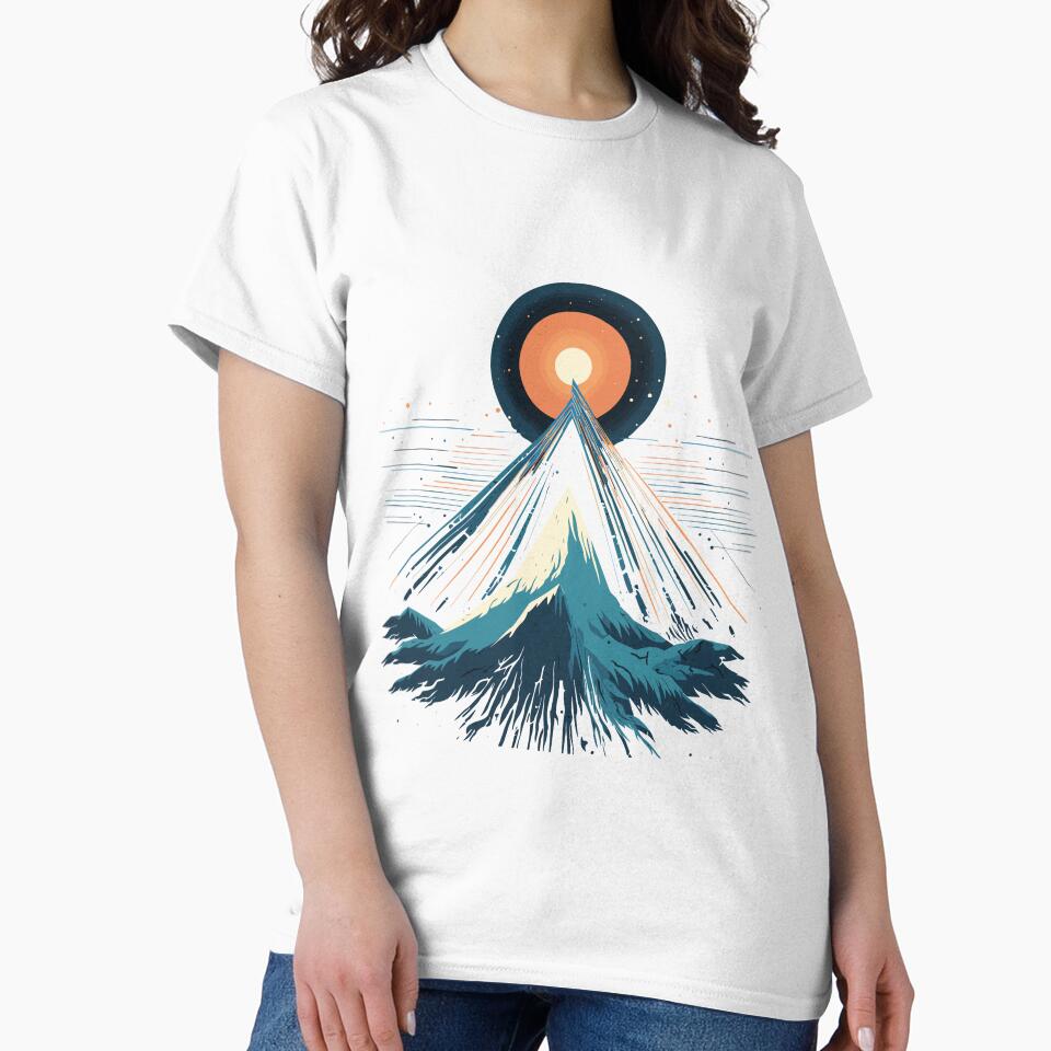 Minimalist Mountain Peak Sunburst Starry Sky Space Art by NaturesRepose