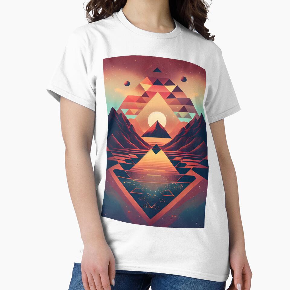 'Golden Geometric Pyramid Sun' Abstract Psychedelic Digital Painting by ga-arts