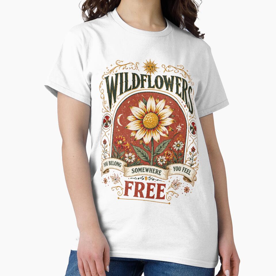 Retro Wildflowers You Belong Somewhere Feel Free by ZENVIRART