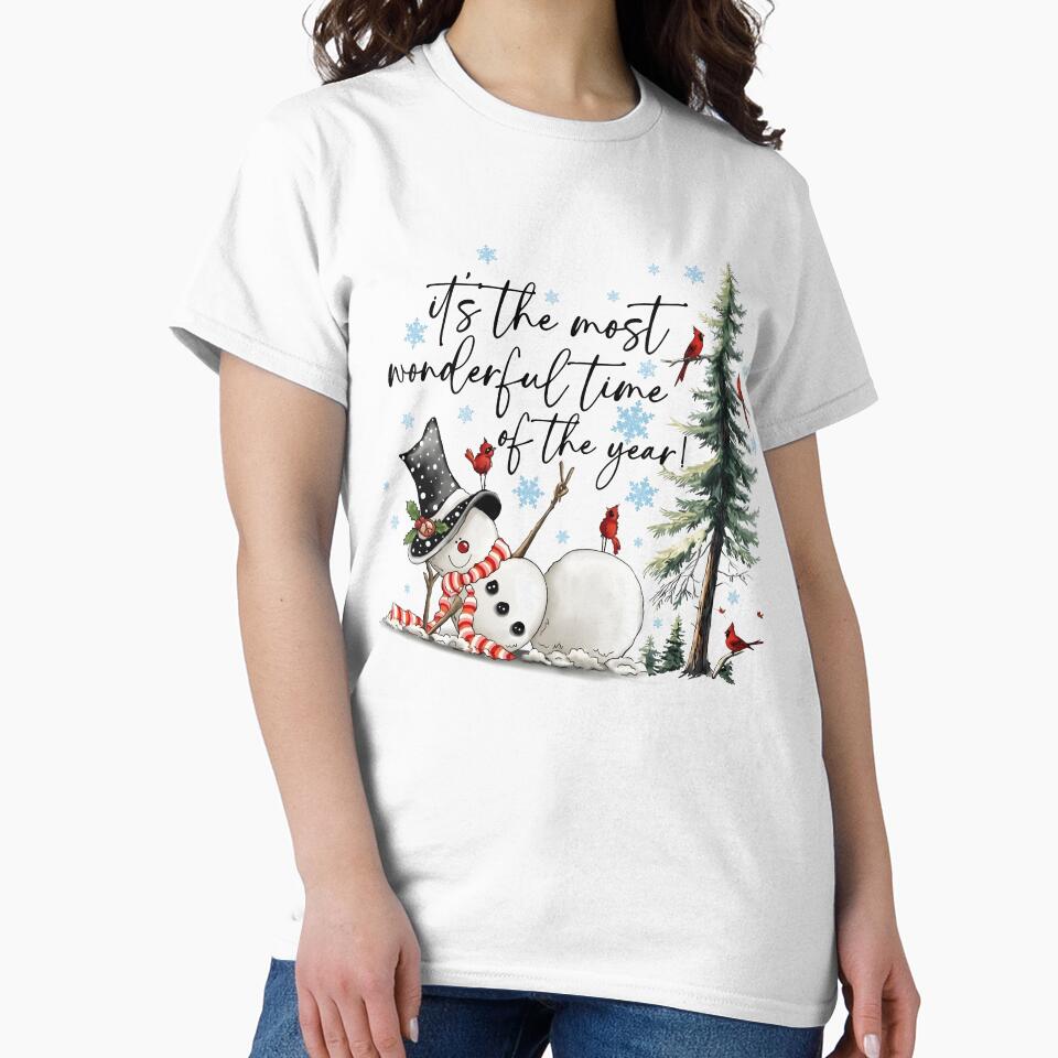 Funny Christmas Snowman Shirt, Cute Winter Cardinal Graphic Tee, Cozy Holiday Snowman Gift, Vintage Christmas Shirt by KiblyTees