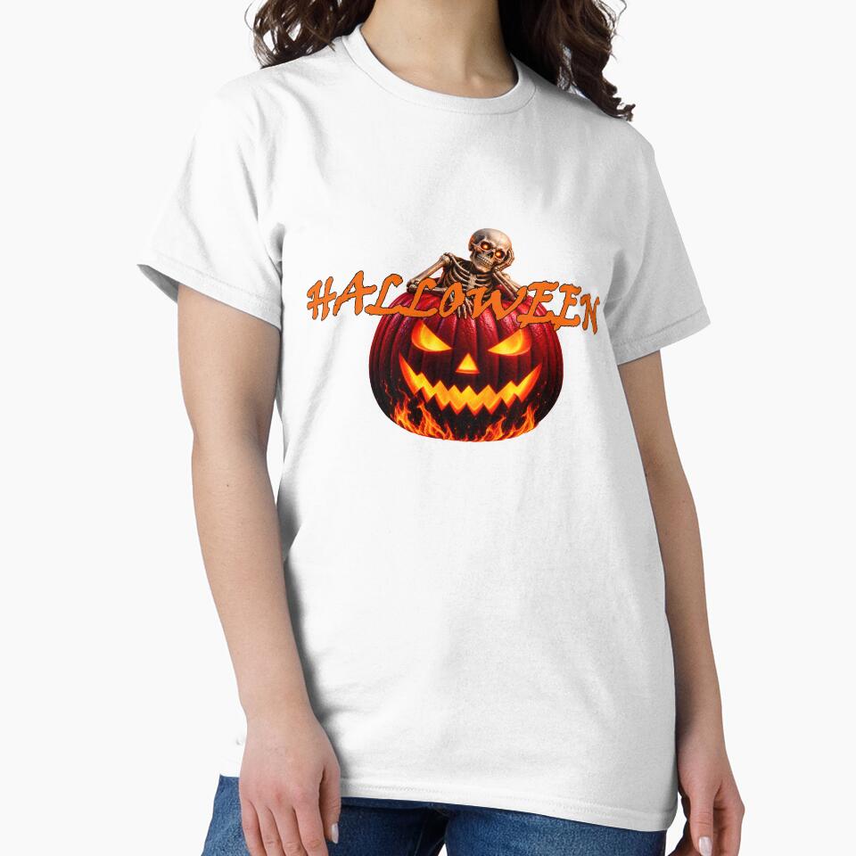 halloween pumpkin red with skeleton with orange lettering by natalik2024
