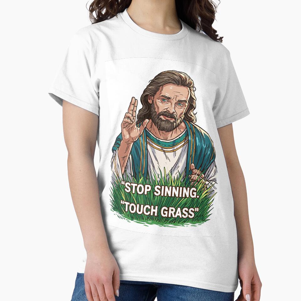 Stop Sinning Touch Grass Jesus Green Robe by Piotrek0001