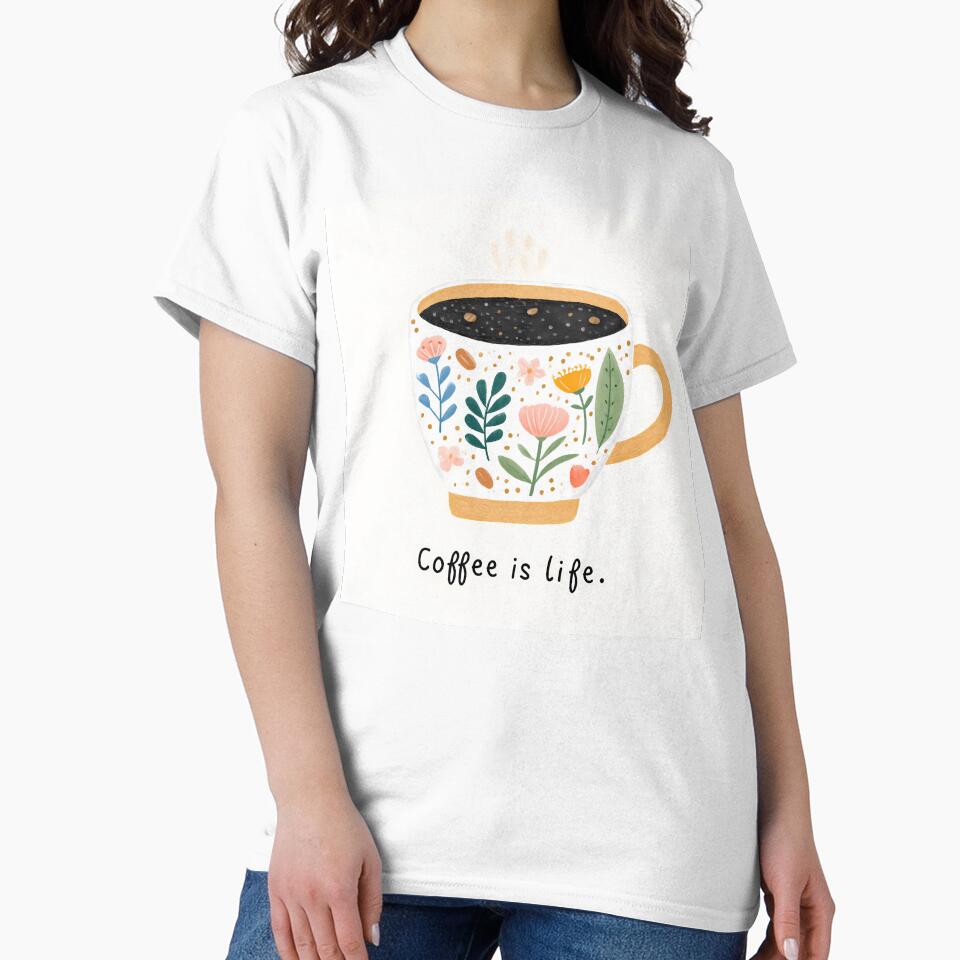 Coffee Is Life Floral Coffee Cup Illustration by BobaBunny76
