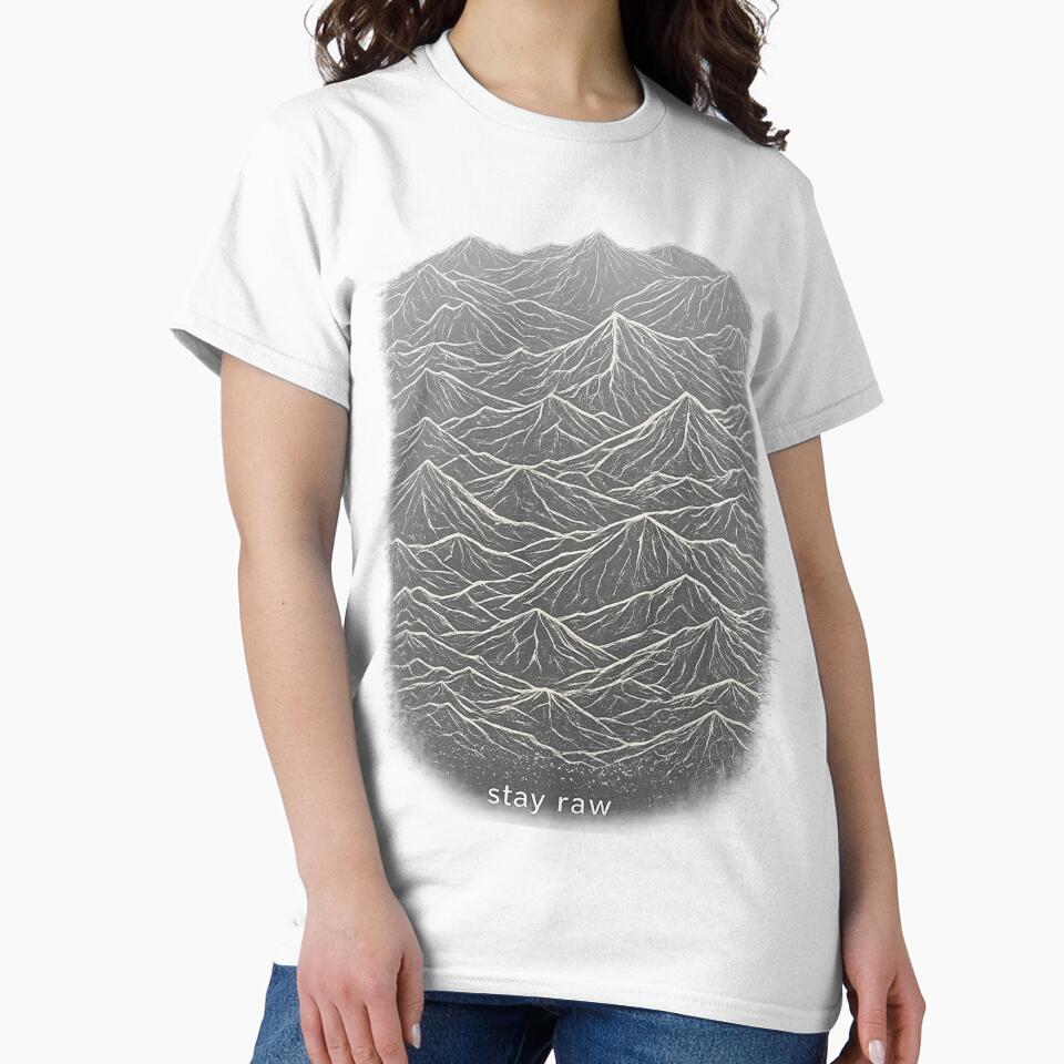 Stay Raw Mountain Minimalist Shirt – Abstract Nature Line Art Tee by NAJURE