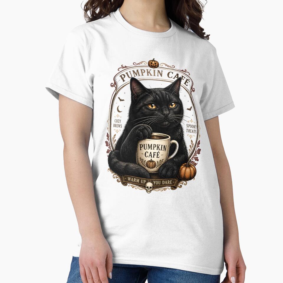 Pumpkin Cafe Cat Vintage Halloween Label Halloween by RoyesButler