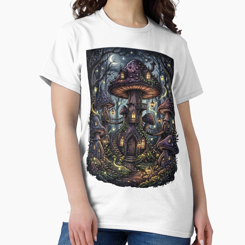 Dark Cottagecore Gothic Mushrooms Moonlight Fireflies by Arobinoz