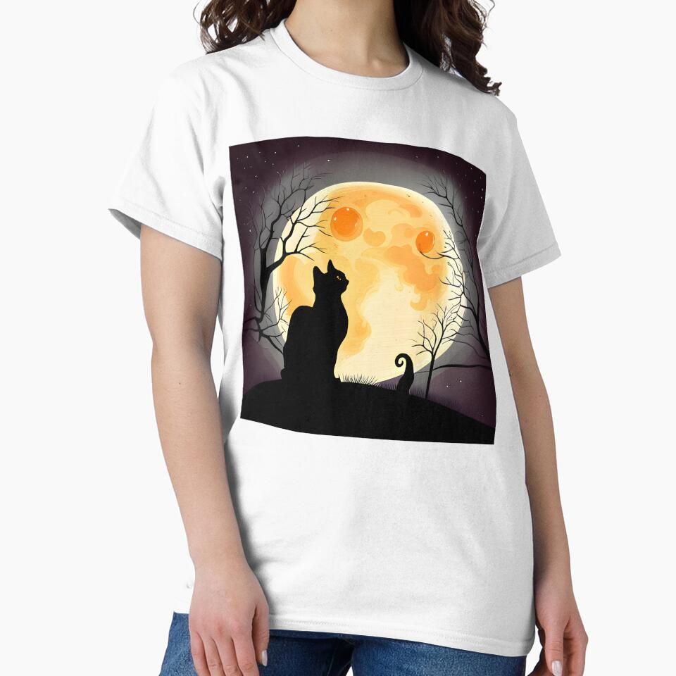 Halloween Black Cat Looking at Full Moon by Travelcases