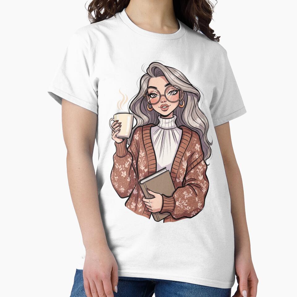 Cozy Book Lover Girl - Autumn Aesthetic Reading and Coffee Illustration by Tw1nsAIArt