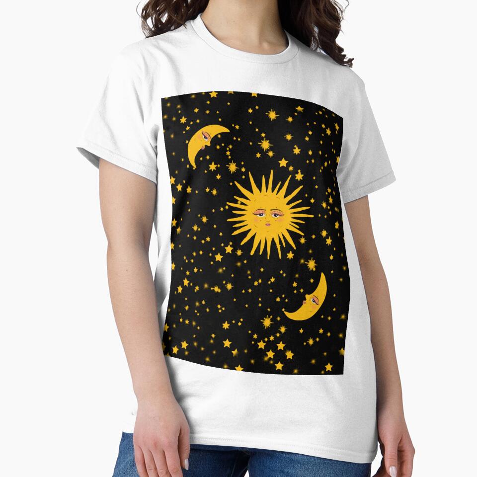 Celestial sun moon and stars black by Mermaidssparkle