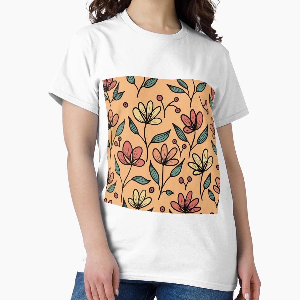 cute wildflowers on orange by Sara Frane