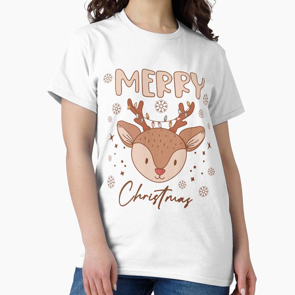 Retro Merry Christmas Reindeer and Snowflake Christmas Design by Puristock