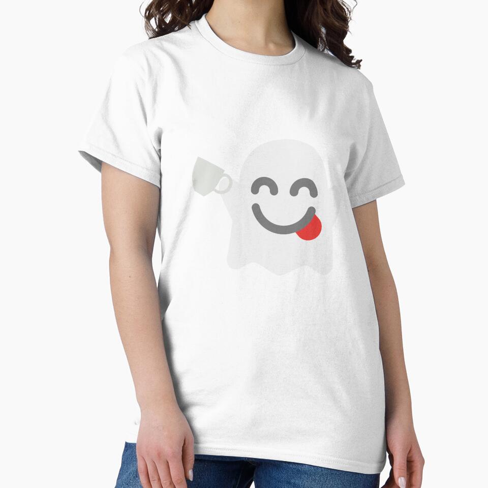 Funny Emoji Adorable Ghost Holding Coffee Cup Emoji Funny Halloween Coffee Lover Design by myfavoritesm4