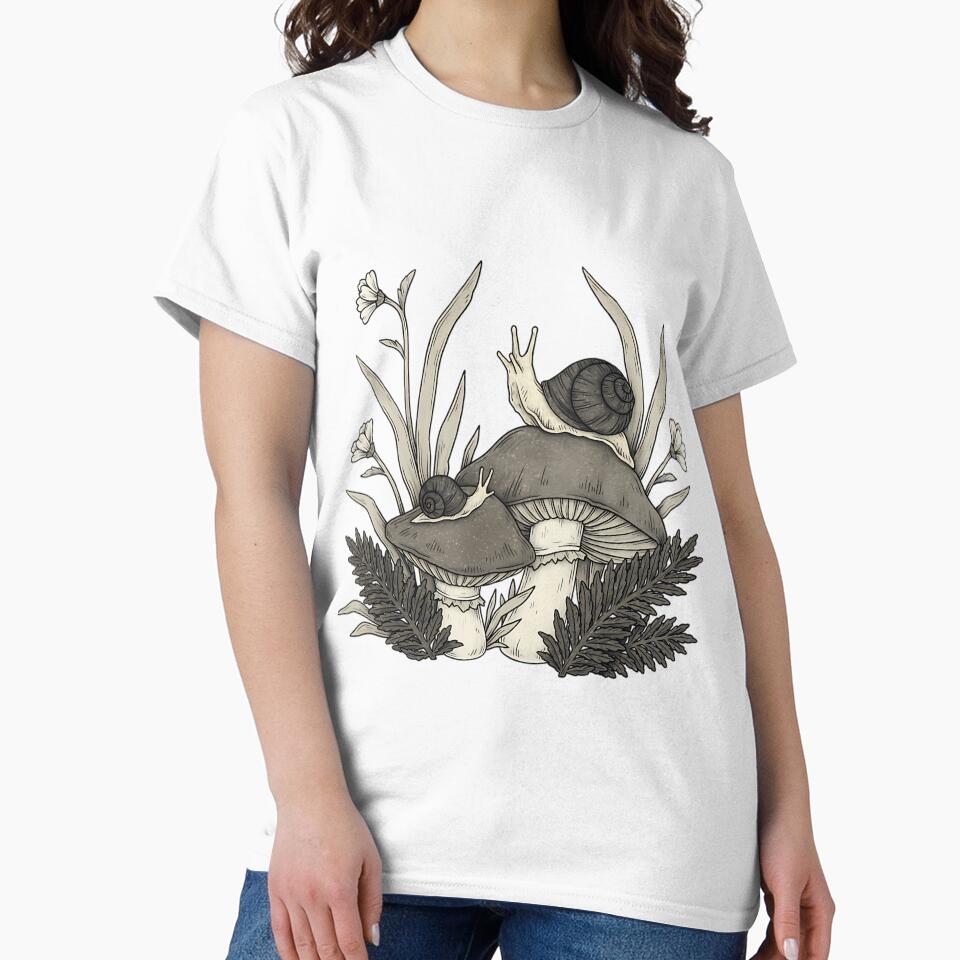 Goblincore Snail And Mushroom Nature Sketch by icbgllgpl