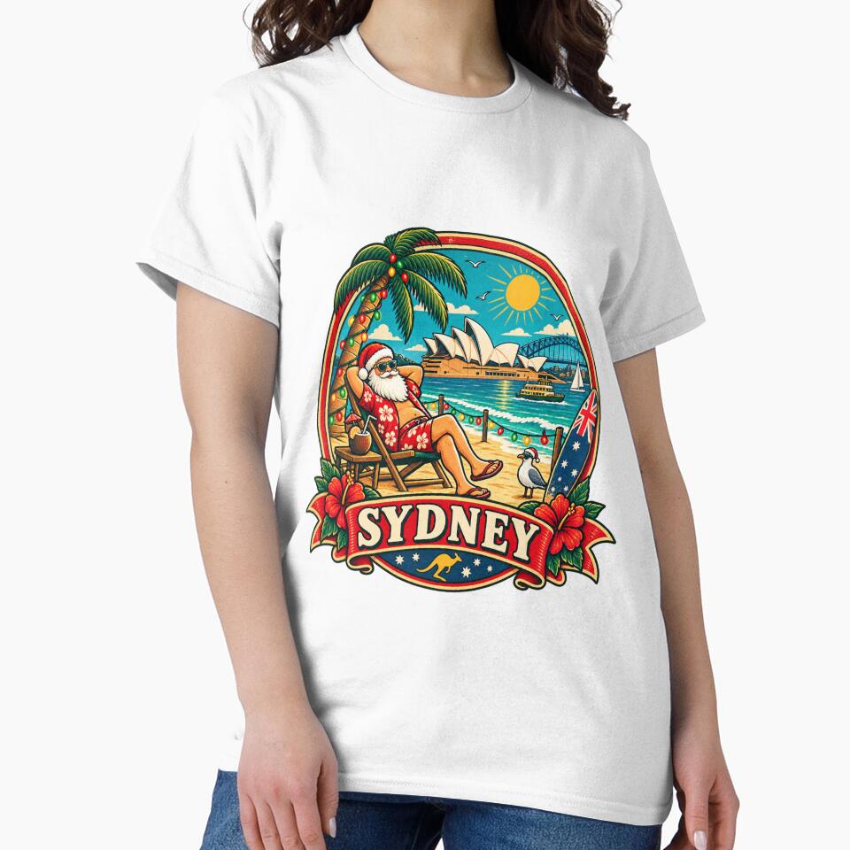 Sydney Christmas Beach Santa Retro Australia by Globalcitytees