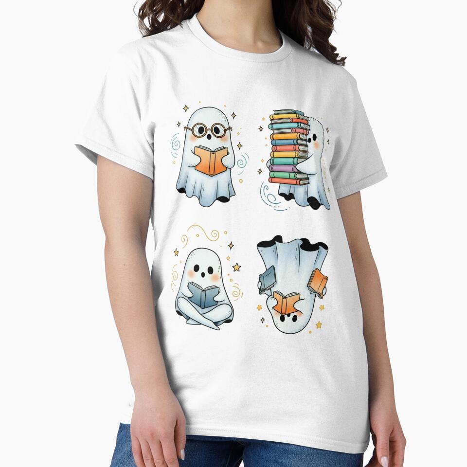Spooky Ghosts Book Reading – Cute Halloween Ghosts with Books Design by Teetreasure2