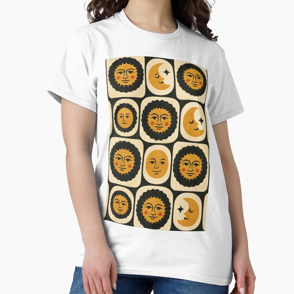 Retro Sun and Moon Face Pattern Design by weirdfishes123