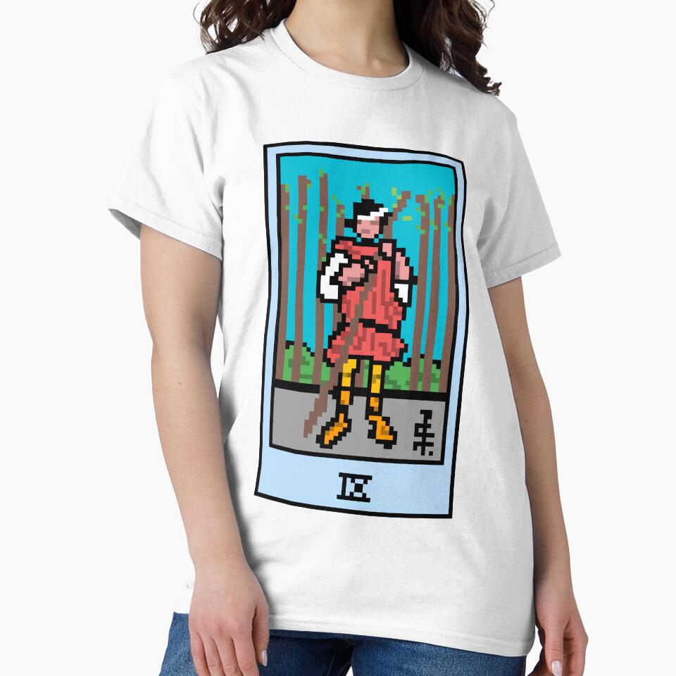 Wait, is this pixel art tarot? Yellow - Minor Arcana 'Nine of Wands' (Design for T-shirt, stickers and other accessories) by Pixel Waite