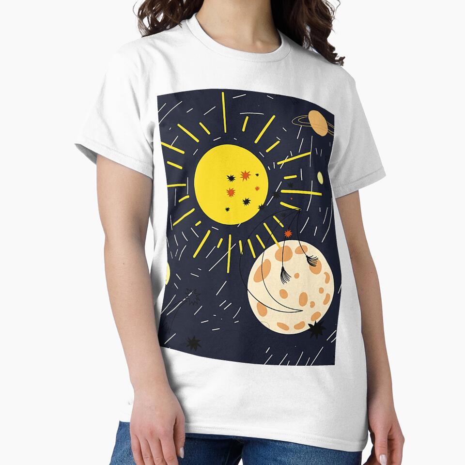 sun,moon,stars,planet abstract modern art by cutecrazytshirt