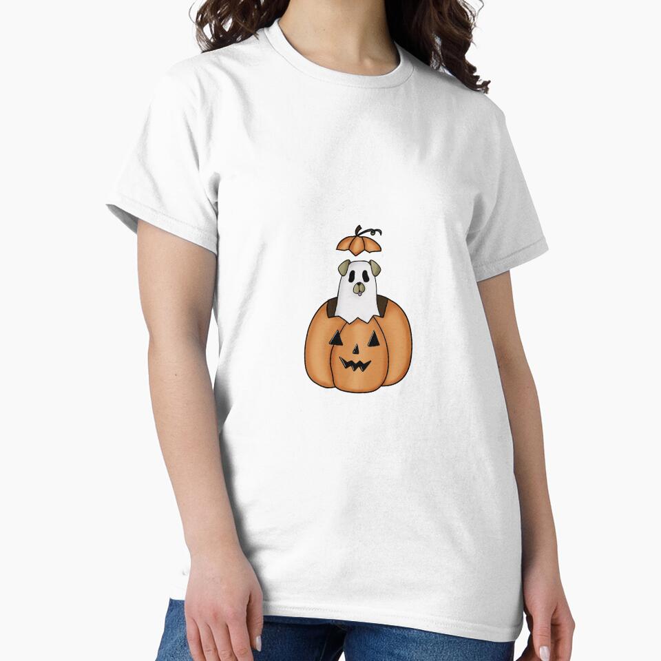 Copy of Copy of Jack o lantern ghost dog white brown ears by Riley Cioffi-Smith