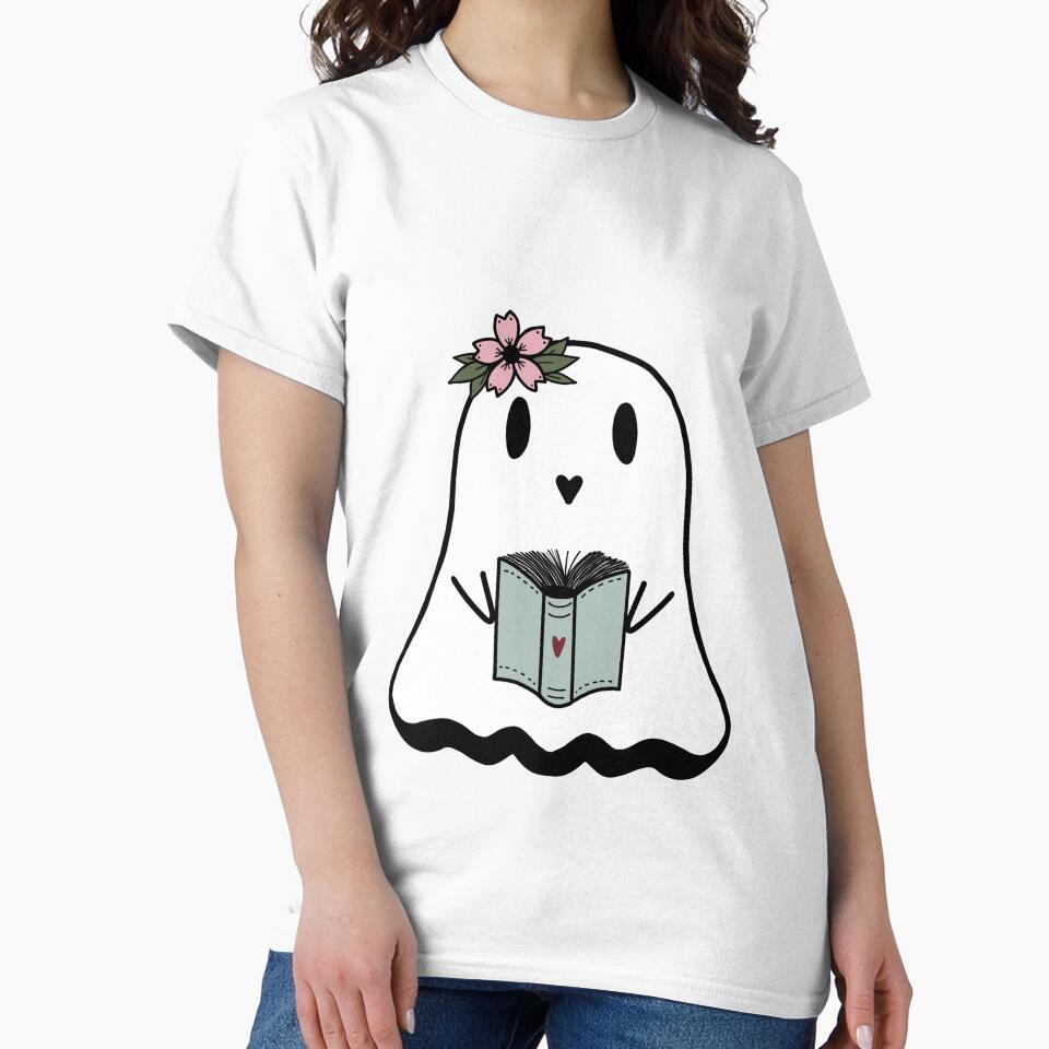 Cute Ghost Reading Flower Spooky Season by jazzy-bee-art