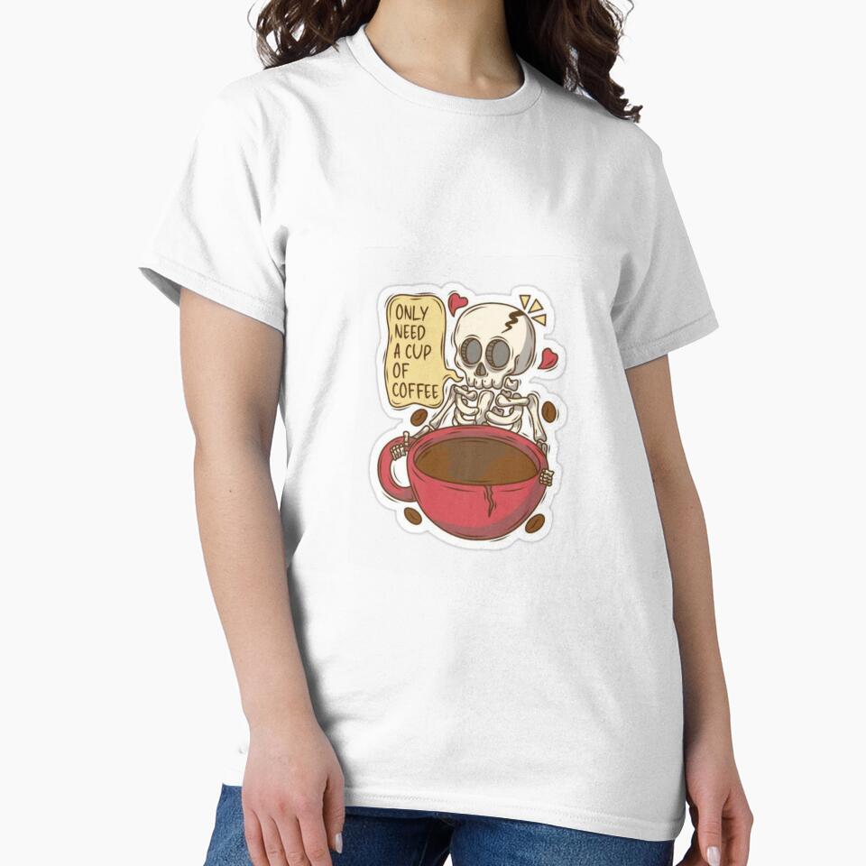 Only Need a Cup of Coffee" – Relatable Skeleton Sticker by GrimNest
