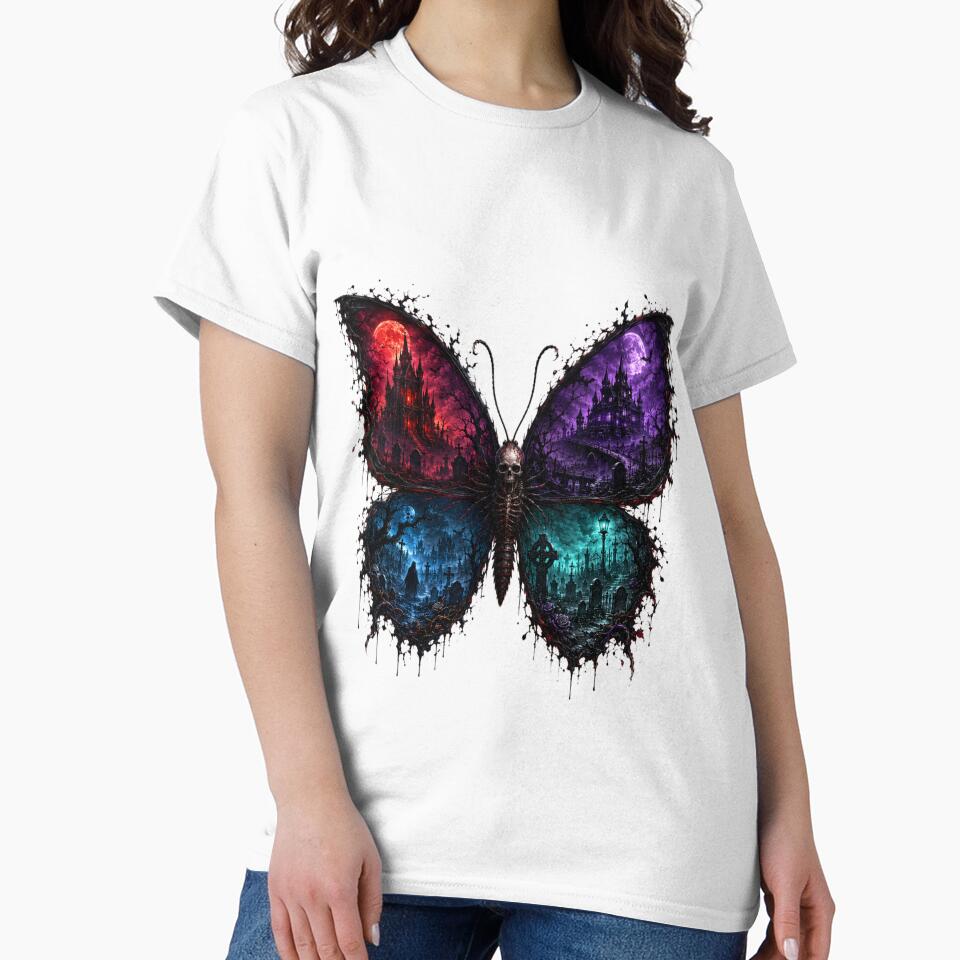 Gothic Skeleton Moth – Dark Fantasy Butterfly with Haunted Castles and Graveyard by Limitless expressions - wear your mindset