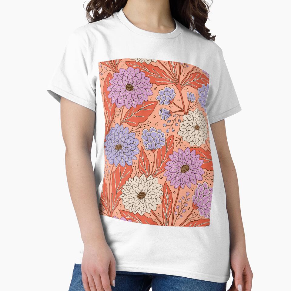 Dahlia garden in salmon red by Illustrated by Nat