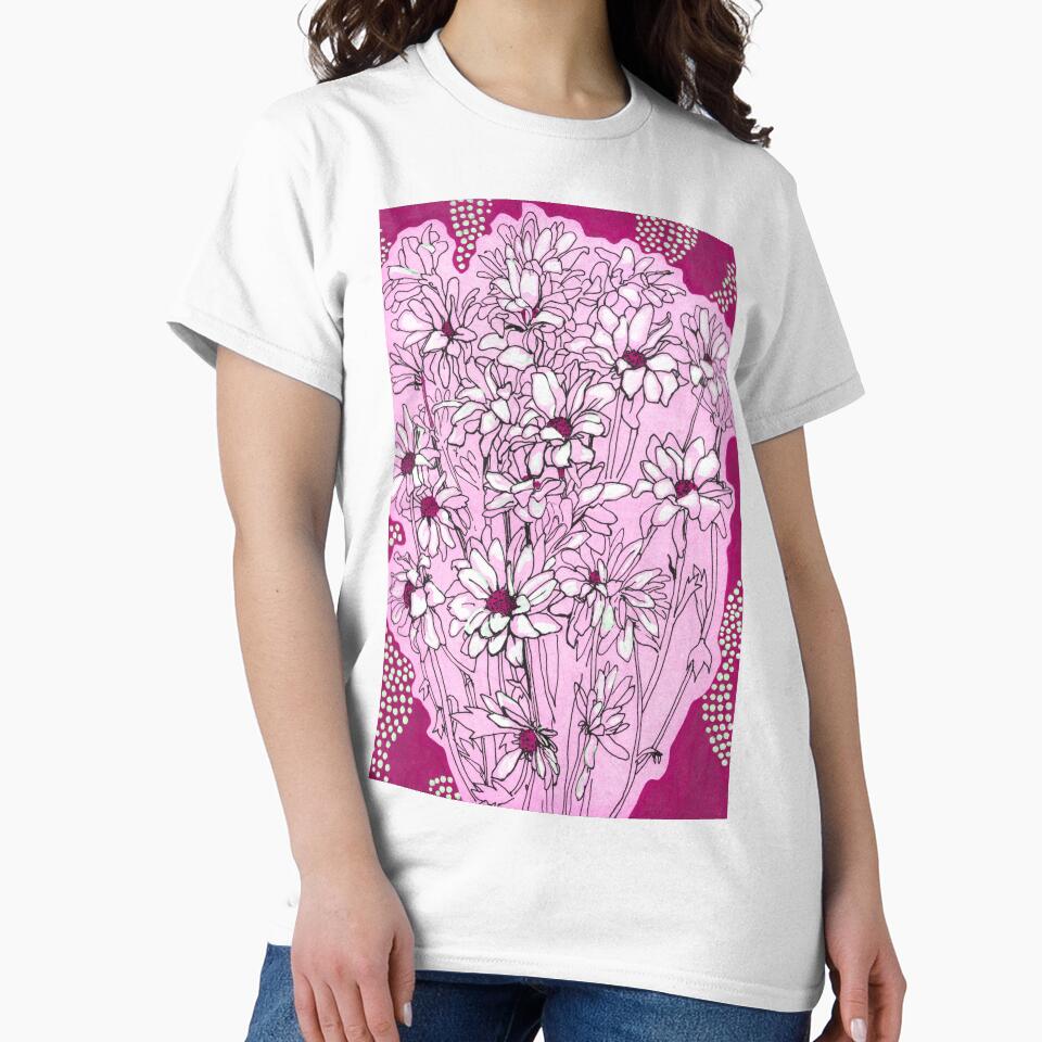 Daisy Chrysanthemum, Garden Flowers, Floral Art, Pink Magenta by Julia Khoroshikh