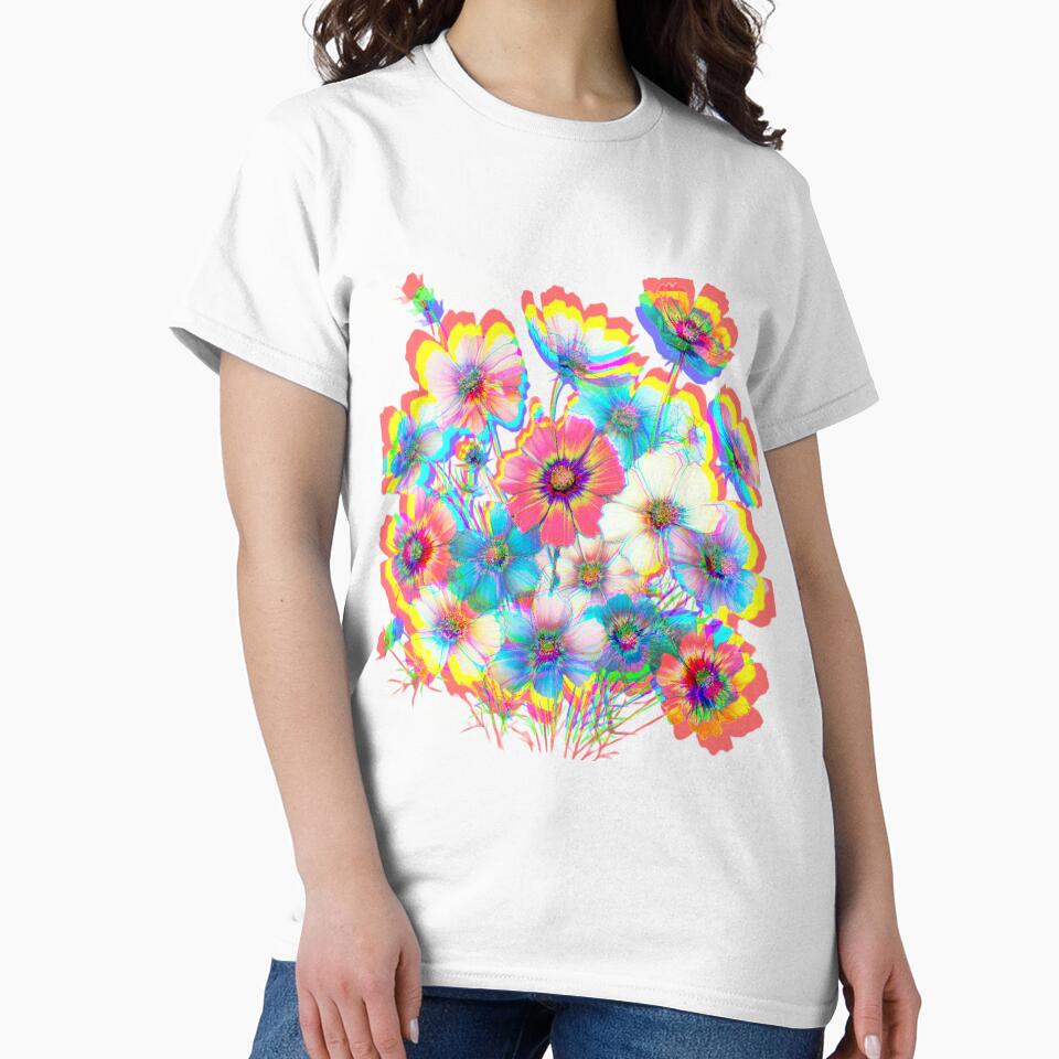 Trippy Chromatic Aberration Colorful Watercolor Wildflower Cosmo Flowers - White, Blue, Pink, and Purple by Star-Fragment