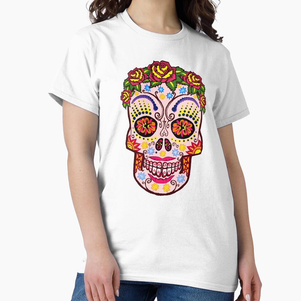 Red Floral Skull Mexican Sugar Skull by Digi Artworks Store