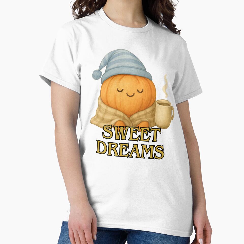 Sweet Dreams – Cute Sleepy Pumpkin Illustration | Cozy Fall Design by FusionTeeDesign